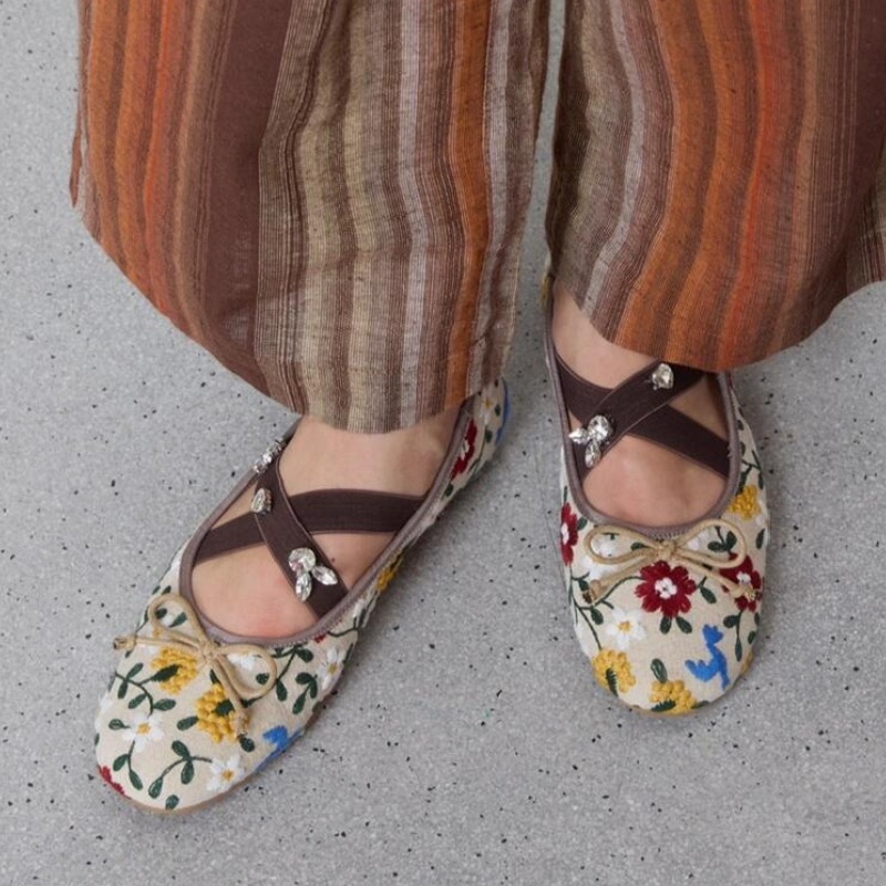 Embroidery Flat Shoes - Haftowane baleriny damskie z kwiatami, zdobione