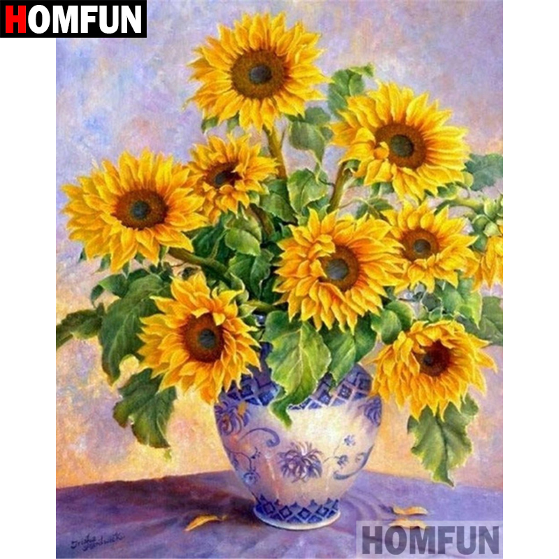 Embroidery Yellow Flower - HOMFUN 5D DIY Diamentowy Obraz Pełny