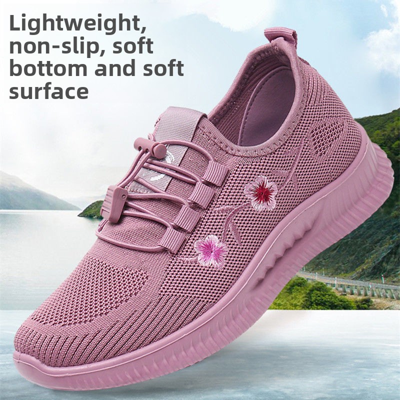 Embroidery Lace - Damskie sneakersy z siateczki z kwiatowym