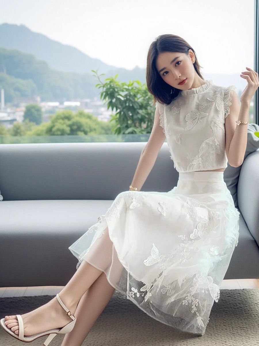 Embroidery Blouse - Nowy Letni Elegancki Biały Zestaw Damski