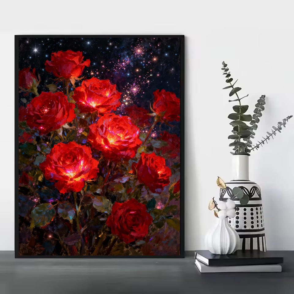 Embroidery Roses - Bezramkowy, diamentowy haft z motywem róży,