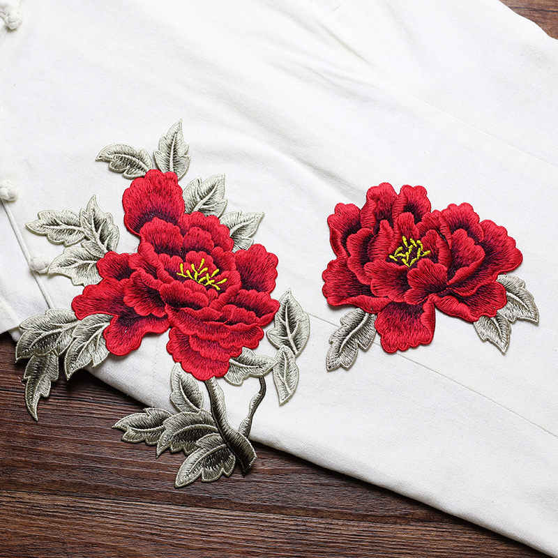 Embroidery Yellow Flower - 1 Para Czerwono-Różowo-Żółtych Naszywek z Haftowanymi