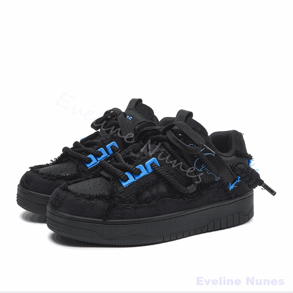 Embroidery Lace - Czarne, postrzępione buty skate na platformie