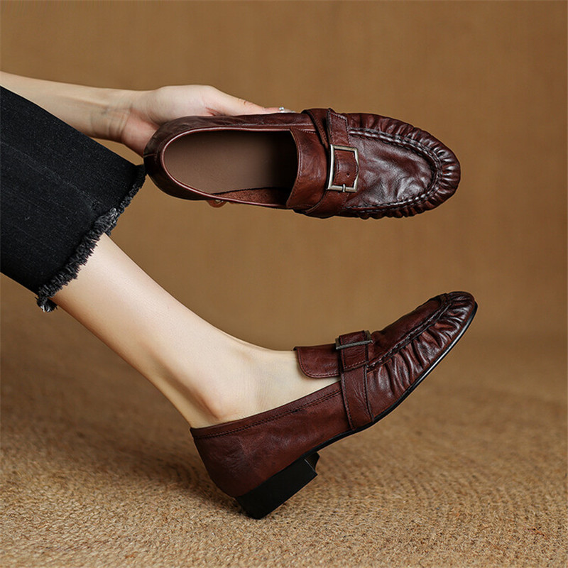 Embroidery Flat Shoes - New Autumn Genuine Leather Women Pumps