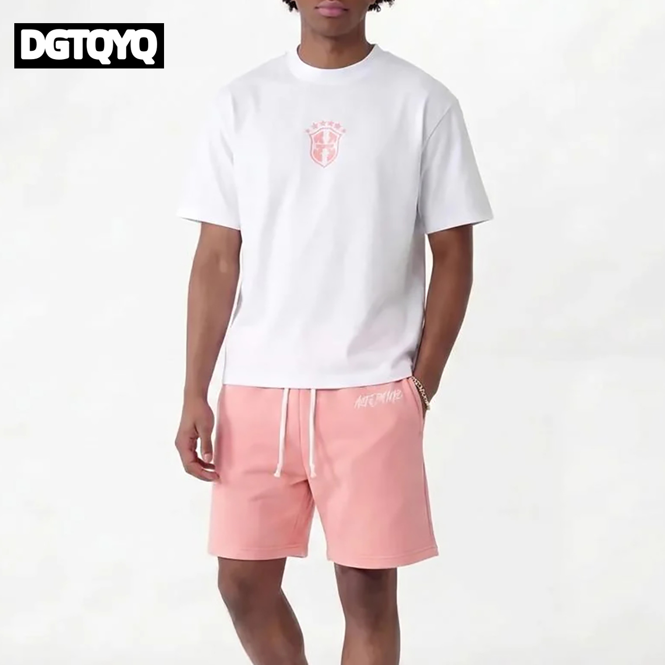 Embroidery Men Shirt - Męskie letnie nowe różowe haftowane szorty