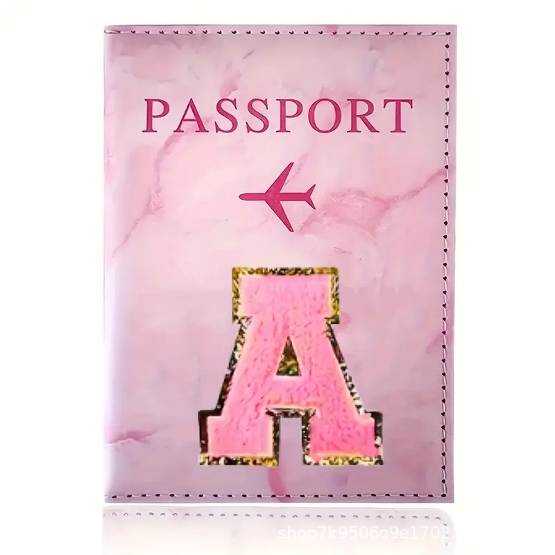 Embroidery Font - Różowy etui na paszport ze skóry