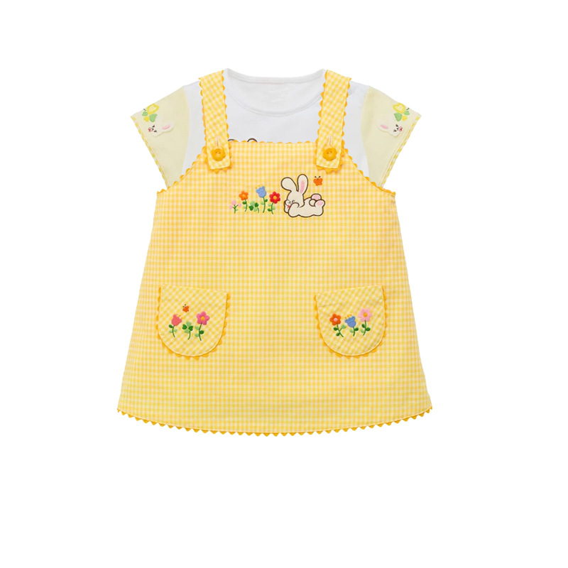 Embroidery Yellow Flower - Sukienka ogrodniczka dla dziewczynek 3-6 lat,