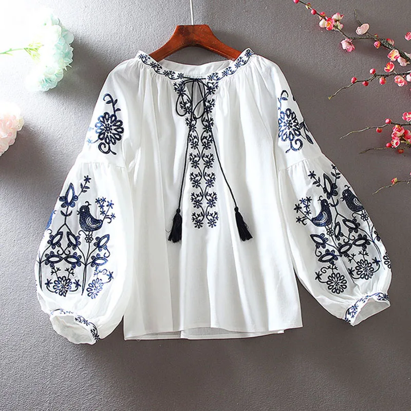 Embroidery Blouse - Damska bluzka retro w stylu narodowym