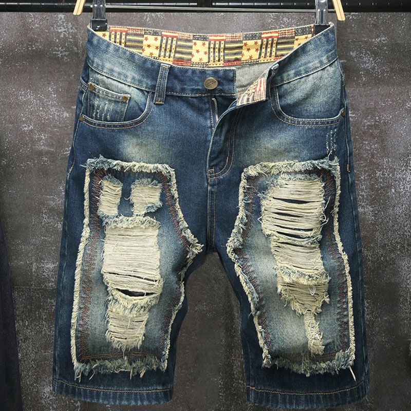 Embroidery Patches - Nowe męskie szorty jeansowe w stylu