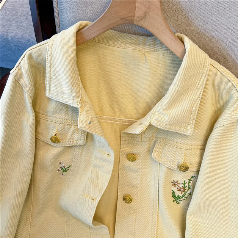 Koreańska kurtka jeansowa dams – Embroidery Yellow Flower recenzja i cena