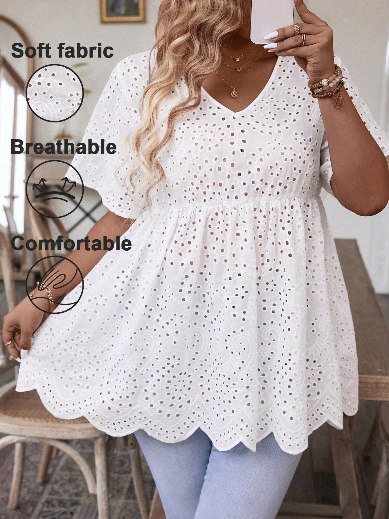 Damska bluzka plus size z biał – Embroidery Blouse recenzja i cena