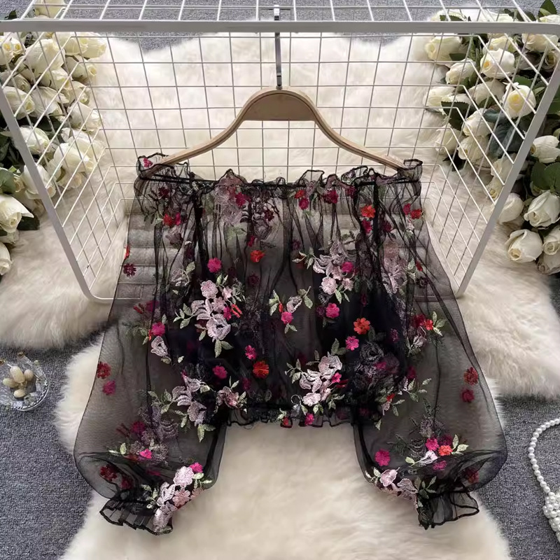 Jednoramienna, tiulowa, haftow – Embroidery Blouse recenzja i cena