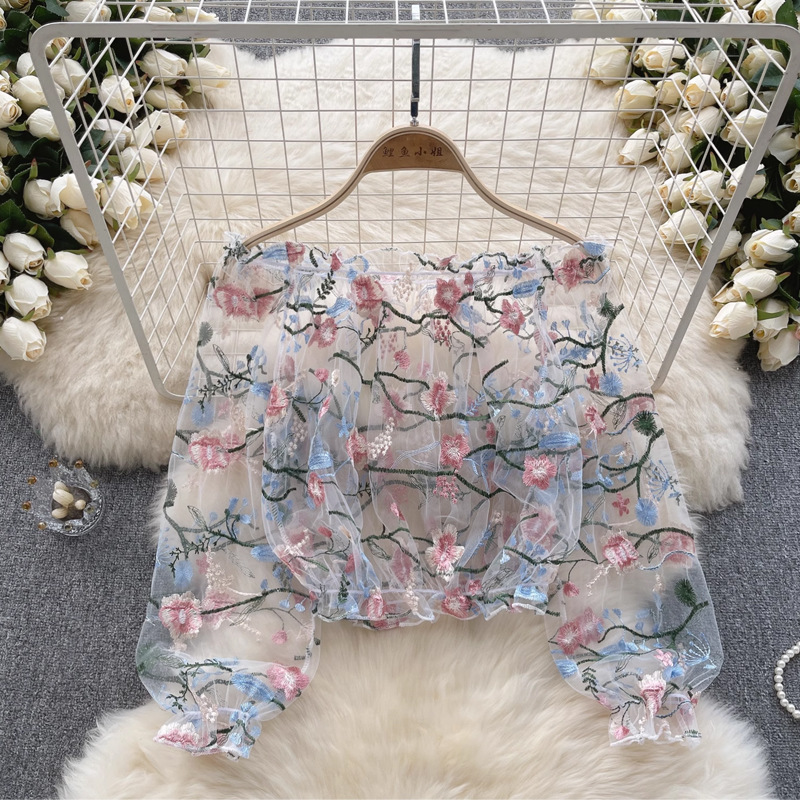 Jednoramienna, tiulowa, haftow – Embroidery Blouse recenzja i cena