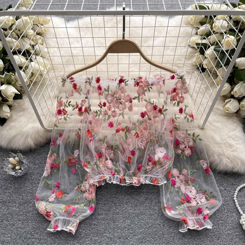 Jednoramienna, tiulowa, haftow – Embroidery Blouse recenzja i cena
