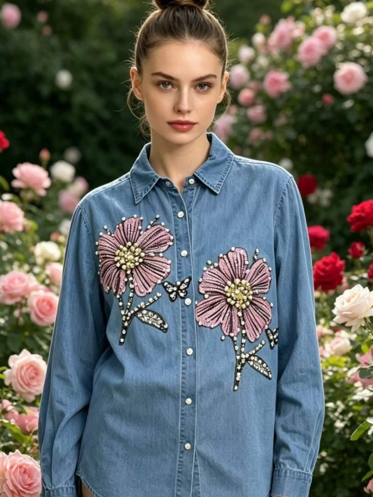 Damskie dżinsowe bluzki z haft – Embroidery Blouse recenzja i cena