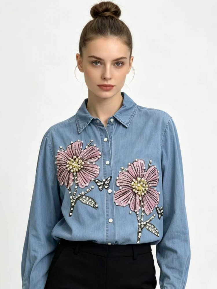 Damskie dżinsowe bluzki z haft – Embroidery Blouse recenzja i cena